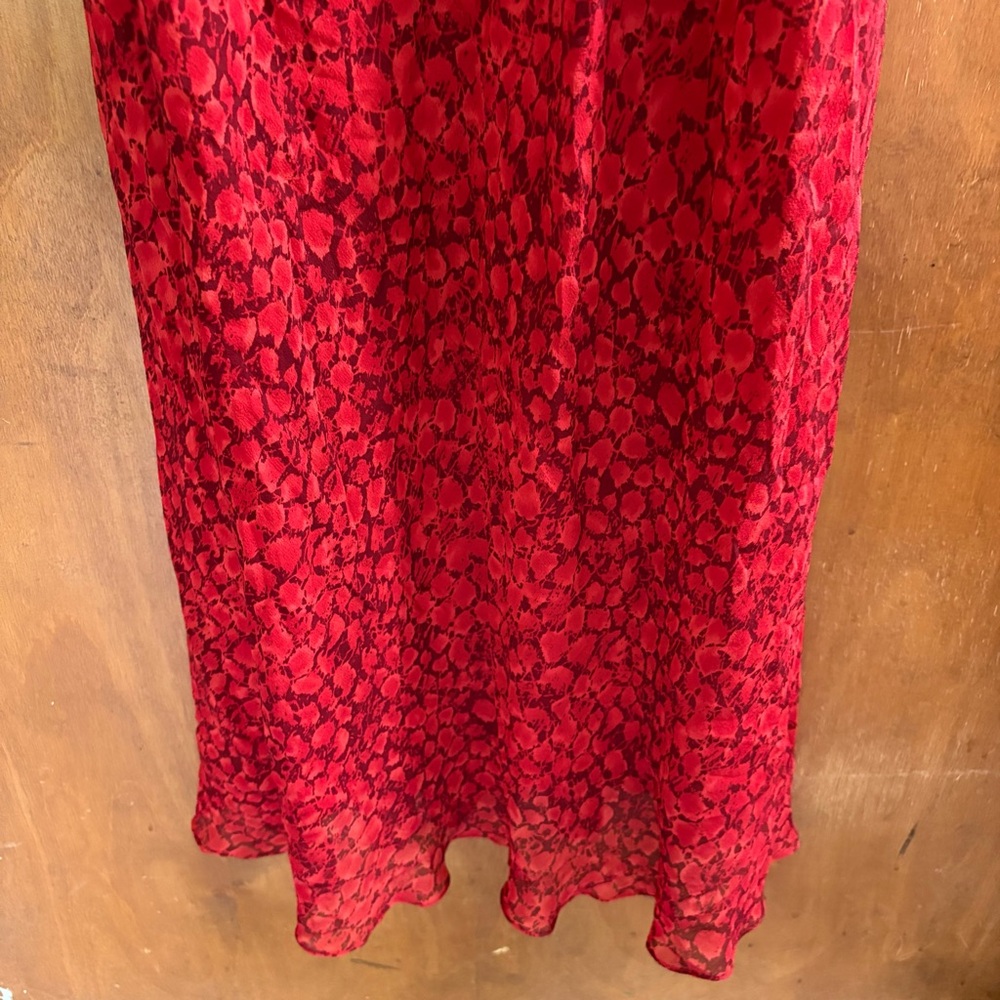 Vintage 100% Silk Red Maxi Slip Dress Fairy Y2K Asymmetrical Mcbling Snake Print - Picture 10 of 15